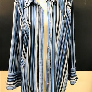 Maggie Barnes Blue Striped Button-down-3/4 Sleeves